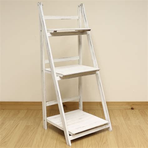 3 Tier White Wash Ladder Shelf Display Unit Free Standingfolding Book