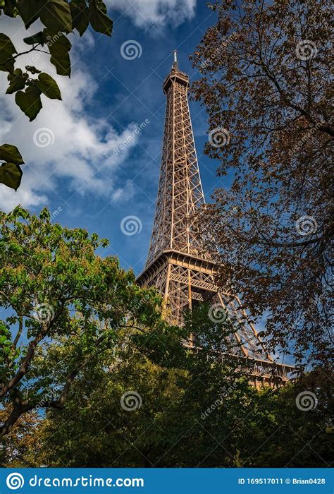 France Eiffel Tower Through The Trees Paris Stock Image Image Of
