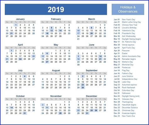 Federal Holiday Calendar 2019 Calendar2019 Printablecalendar
