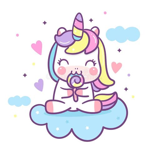 Cute Unicorn Vector Candy Happy Birthday Kawaii Pony Cartoon Stock