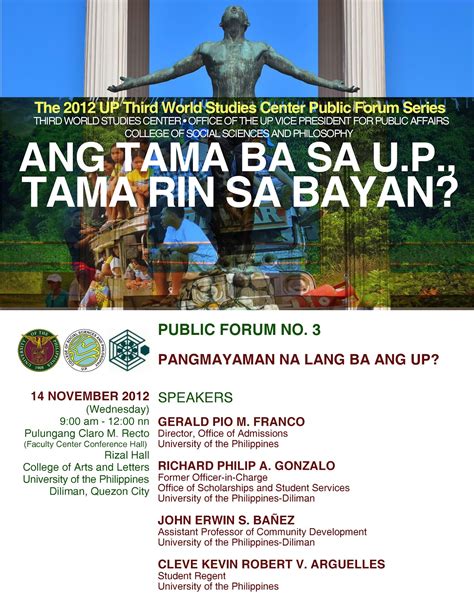 UP THIRD WORLD STUDIES CENTER: Pangmayaman na lang ba ang UP? (A Public ...