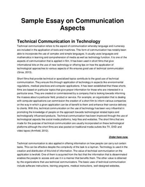 Sample Essay On Communication Aspects