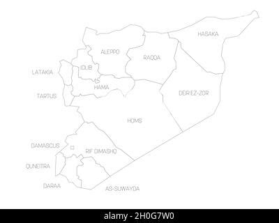 Siria Mapa político de las divisiones administrativas gobernaciones Mapa de esquema en blanco