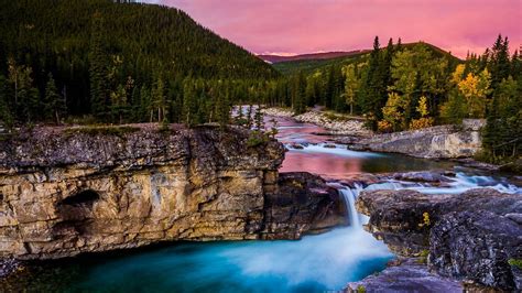 Landscape Nature Mountain River Waterfall Pool With Water