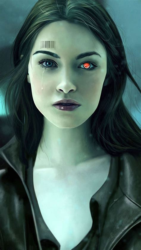 1080x1920 Cyborg Girl Sci Fi Colored Eyes Art Wallpaper 사이버펑크 소녀 공상