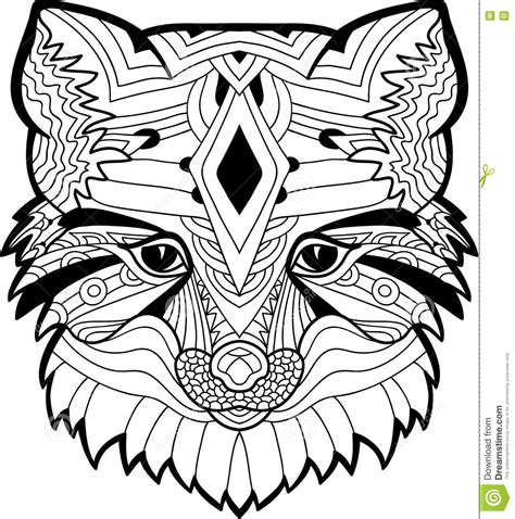 The Fox Head Pattern Monochrome Ink Drawing Stock Vector