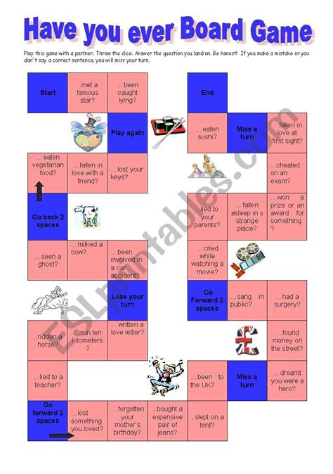 Have You Ever Board Game Esl Worksheet By Ana B