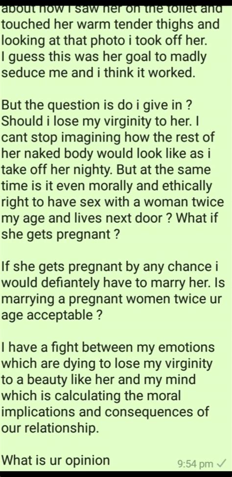 Should I Have Sex With My Neighbour Lady She Tried To Sexually Seduce Me Should I Give In