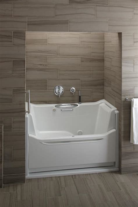 All handicap bathtubs available with air jets, water jets or dual jets, chroma therapy and aromatherapy, an ozone sanitation system and roman bath tub faucet package. Elevance Rising Wall Bathtub by Kohler