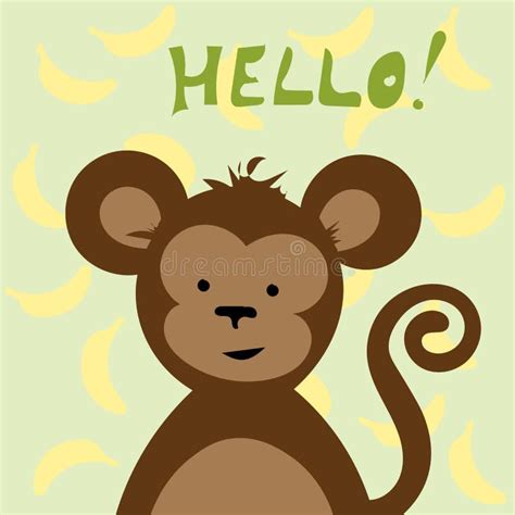 Cheerful Monkey And Bananas Vector Illustration For Greeting Card Stock