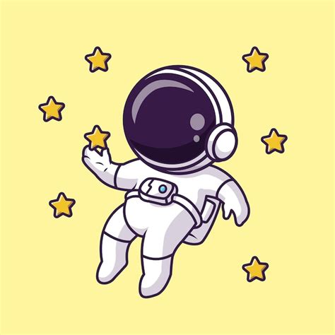 Lindo Astronauta Flotando Y Atrapando La Ilustración De Icono De Vector