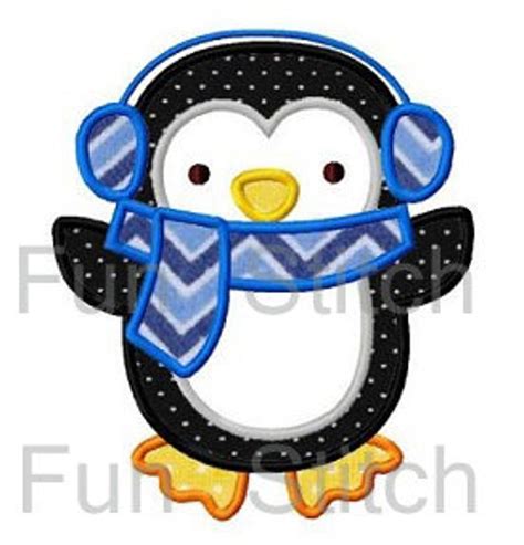 Penguin With Earmuffs Applique Machine Embroidery Design Etsy