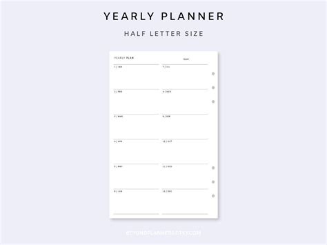 A5 Yearly Planner Printable Yearly One Page Printable Yearly