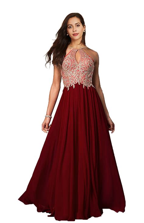 Womens Halter Prom Dress Long 2020 Embroidered Chiffon Bridesmaid Evening Gown