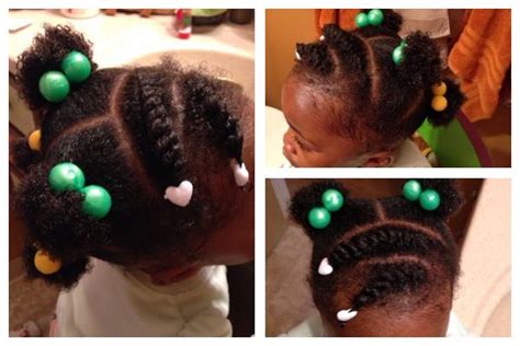 Flat Twisted Bangs With Double Puffs In Back Toddler Protective Style