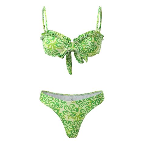 Green Floral Ruffle Bikini Set Beauty Bar