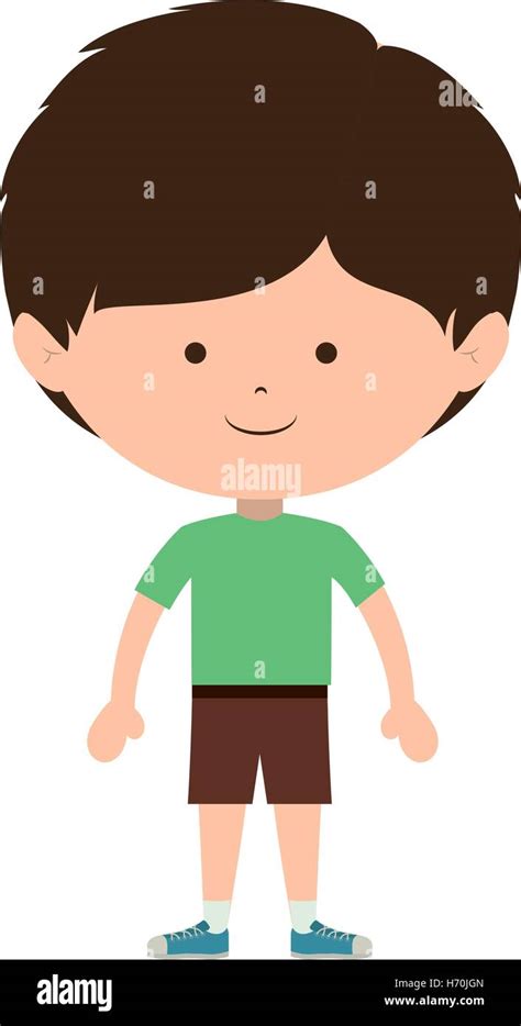 Cartoon Little Boy Smiling Wearing T Shirt And Shorts Over White