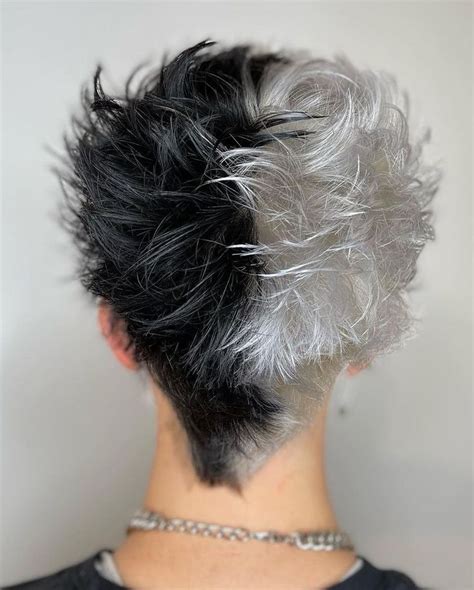 The Latest Trend In Hair Color Half Blonde Half Black Hair Dyed Hair Men Men Hair Color