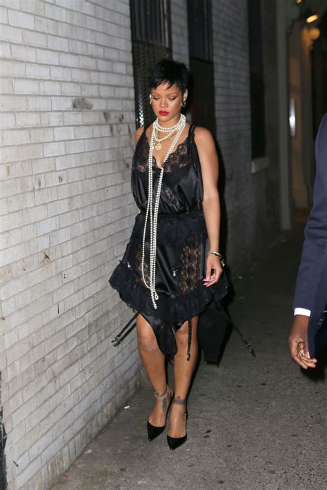 Rihanna In A Black Lace Dress And Heels At Carbone Italian Restaurant