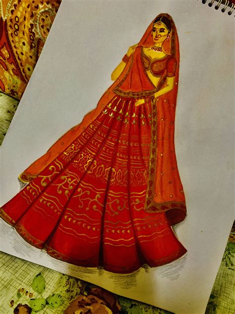 Bridal Lehenga Fashion Illustration Traditional Illustration Bride