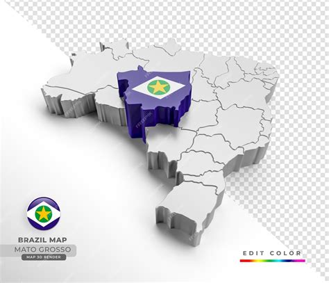 Free Psd Brazil Map With Mato Grosso State Flag In 3d Isometric Render