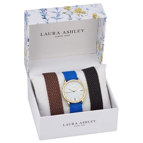 Laura Ashley Womens 35mm Watch Set 3 Interchangeable Fabric Straps