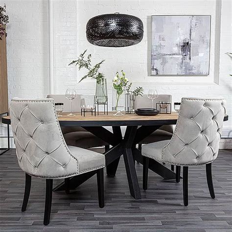 Show your dinner guests your sophisticated side with a stylish set of grey upholstered dining chairs from furniture village. Bladon Grey Velvet Dining Chair (pair) | Dining chairs ...
