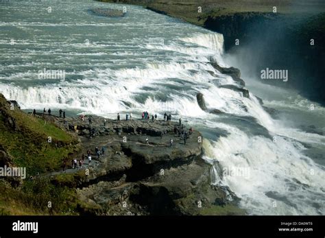 Spektakulärsten Wasserfall Gullfoss Islands Zwei Kaskaden Am Fluss