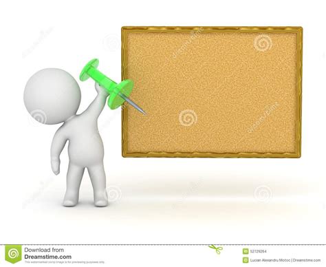3d Character Holding Pin For Corkboard Stock Illustration