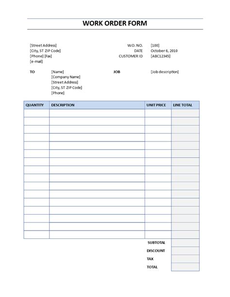 work order form templates  allbusinesstemplatescom