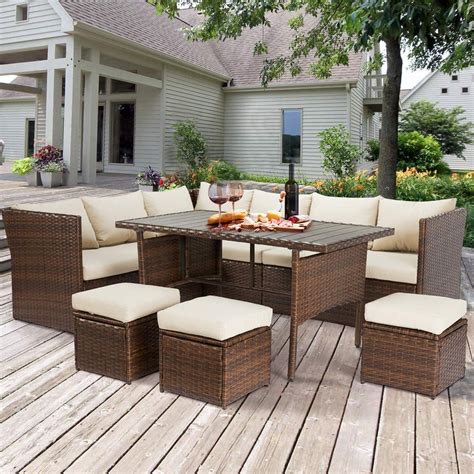 Outdoor Dining Set 7 Pcs Patio Table And Chairs Set Conversation Set