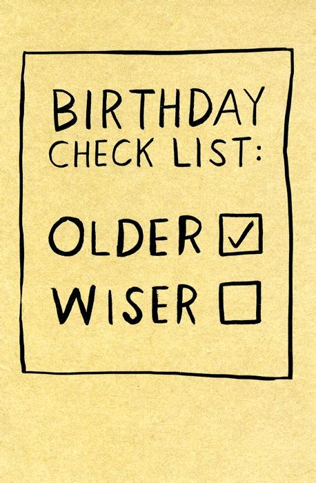 Funny Card Birthday Check List Older Wiser Comedy Card Company