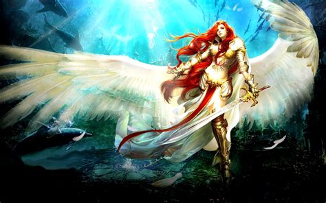 fantasy angel warrior fantasy woman girl red hair wings sword armor wallpaper angel warrior