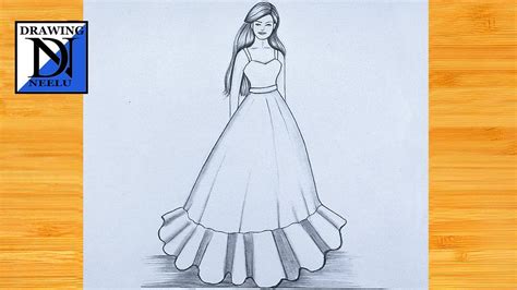 How To Draw A Girl Beautiful Dress Pencil Sketch For Beginner Easy