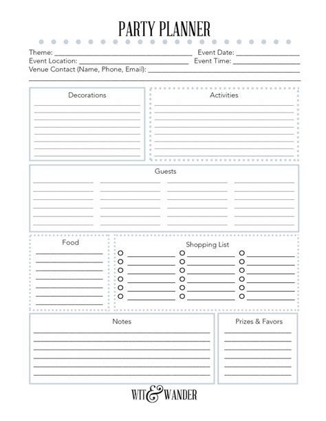 Free Printable Party Planner Party Planning Checklist Party