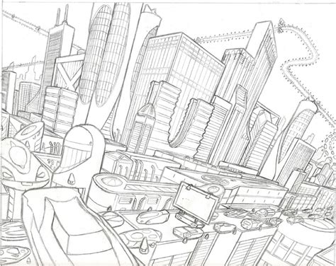 Future City Drawing Pencil Sketch Colorful Realistic Art Images