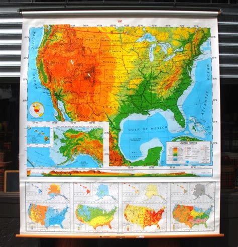 Vintage Nystrom Pull Down School Wall Map Of The Us
