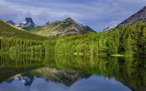 Nature Landscapes Lakes Reflection Trees Forest Woods Mountains Sky