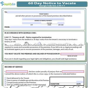 Within 21 days after you vacate, the landlord will provide a written statement explaining any deductions from the deposit and a refund of any remaining. Georgia Notice to Vacate