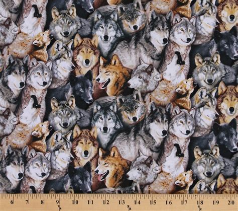Cotton North American Wildlife Packed Wolves Wolf Wolves Allover Animal