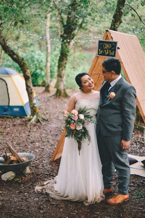 A Camping Themed Wedding In The Woods With Blue And Pink Accents