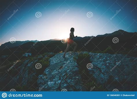 A Girl Is Running In The Mountains Stock Image Image Of Hiking Road