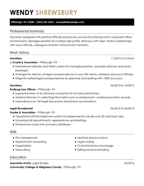 Skills listed on sample resumes for company. Professional Secretary Resume Examples | Administrative | LiveCareer