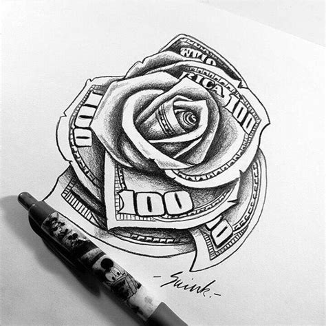 Outline Money Rose Tattoo Drawing Draw Hio