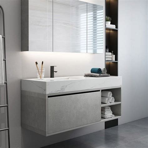 Floating vanities are a favorite look for small bathrooms to impart an open, airy and expansive feel. 35"/47" Floating Bathroom Vanity with Top Wall Mounted ...