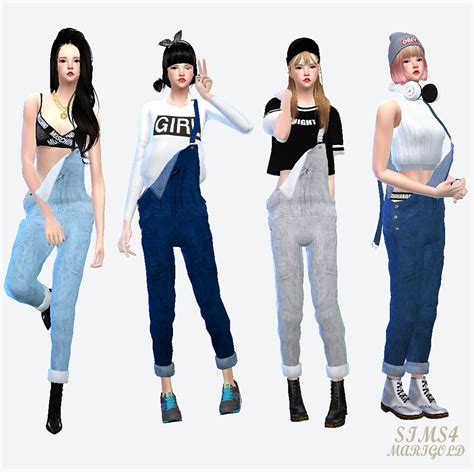 Femaleunbalance Dungarees언발란스 멜빵바지여자 의상 Sims4 Marigold