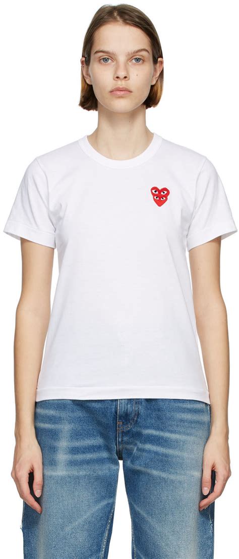 comme des garçons play white and red layered heart t shirt