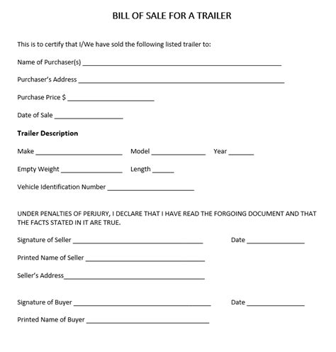 Printable Camper Bill Of Sale Template