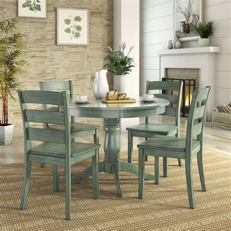 Lexington 5 Piece Wood Dining Round Table And 4 Ladder Back Chairs Dark Sea Green