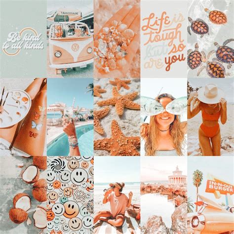Peach Beach Vsco Aesthetic Wall Collage Kit 60pcs Digital Etsy